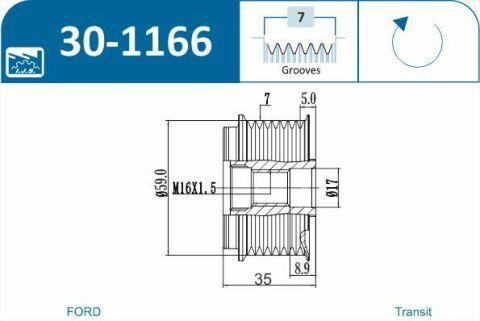 Шків генератора Ford Transit 2.4 TDCi 00-06