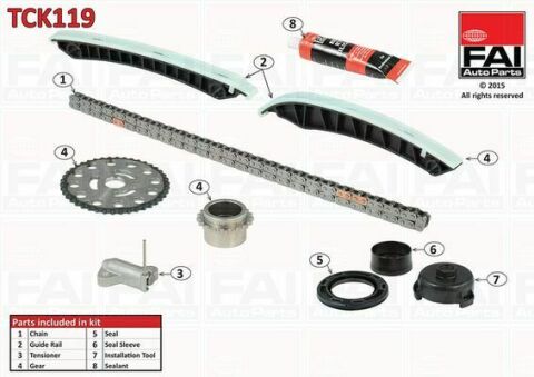 FAI NISSAN К-кт ланцюга ГРМ (ланцюг +2 шт. напрямні + 2 шестерні + натягувач + сальник + герметик) Qashqai 1.6dci 11-, Renault Megane III