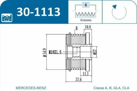 Шків генератора MB A-class (W176)/B-class (W246/W242) 12-