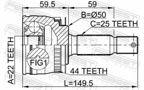 Шрус зовнішній 22x49,5x25 KIA CERATO I Hatchback (LD) 1.6 CRDi 05-08