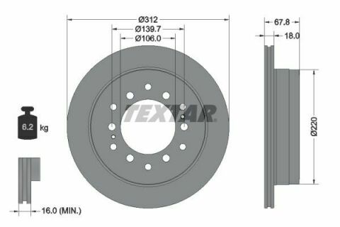 Диск тормозной (задний) Lexus GX 01-09/Toyota Land Cruiser 96-02 (312x18) PRO