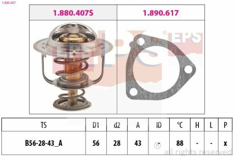 EPS TOYOTA Термостат з прокладкою Avensis 2.0 -08, Nissan Primera 2.0d