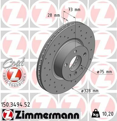 Диск тормозной (передний) BMW X3 (F25)/X4 (F26) 10-(328x28) (с покрытием) (вентил.) (с отверстиями)