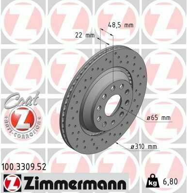 Диск тормозной (задний) VW Passat 05-/Golf/Seat Leon 12- (310x22) (с покрытием)(с отверстием)(полный)