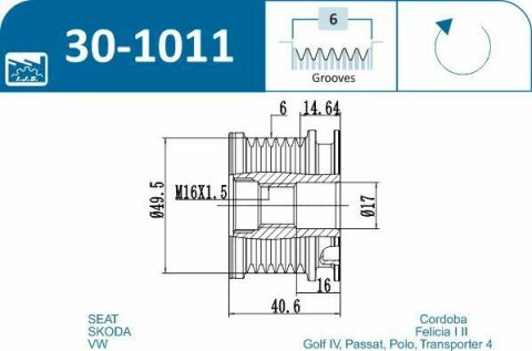 Шків генератора VW Caddy II/T4/T5 90-09