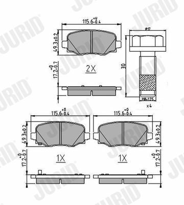 JURID FIAT Торм. колодки задн. 500X 2.0 D Multijet 14-18, JEEP RENEGADE SUV 2.0 CRD 14-