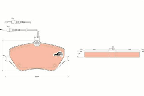 Тормозные колодки пер. Peugeot 407/607 04- (TRW) (162,3x79,1x18,4)