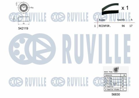 RUVILLE DACIA К-т ГРМ (ремінь+ролик+помпа) Logan 1.4/1.6, Sandero Renaulr Kangoo RUVILLE DACIA К-т ГРМ (ремінь+ролик+помпа) Logan 1.4/1.6, Sandero Renaulr Kangoo