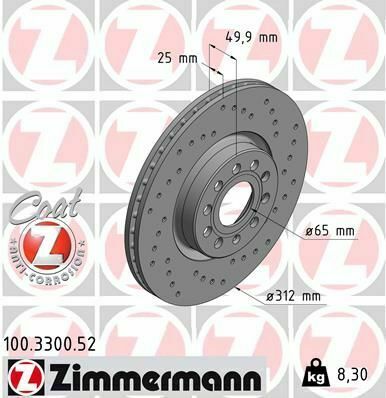 Диск тормозной (передний) VW Caddy III 04-(312x25) (с покрытием) (с отверстиями) (вентилированый)