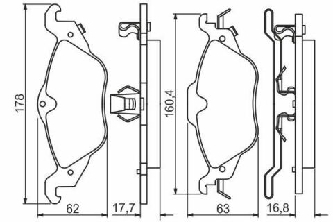BOSCH Гальмівні колодки перед. OPEL Astra G 98- (сист. ATE) -ABS BOSCH Гальмівні колодки перед. OPEL Astra G 98- (сист. ATE) -ABS