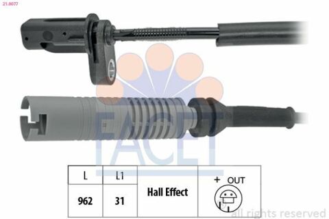 Датчик ABS BMW 1(E81), 3(E90) 05- задній Л/Пр Датчик ABS BMW 1(E81), 3(E90) 05- задній Л/Пр