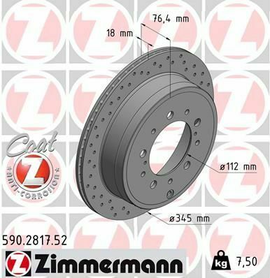 Диск тормозной (задний) Toyota Land Cruiser 200 08-(345x18) (с покрытием) (с отверстиями) (вентилированый)