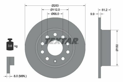 Диск тормозной (задний) VW Caddy 04-15 (253x9.9) PRO