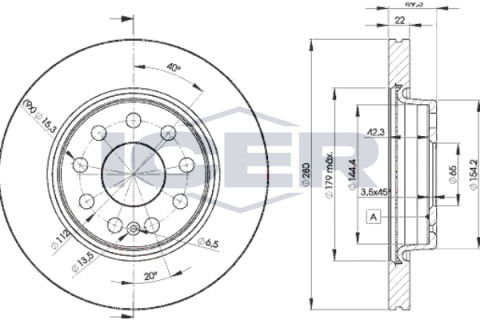 Диск тормозной (передний) Audi A3/Seat Leon/Skoda Octavia/VW Caddy/Golf 04- (280x22)(с покр.)(вент.) Диск тормозной (передний) Audi A3/Seat Leon/Skoda Octavia/VW Caddy/Golf 04- (280x22)(с покр.)(вент.)