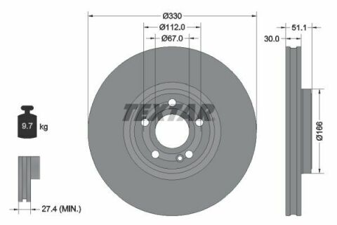 Диск тормозной (передний) MB A-class (W177)/B-class (W245) 18-(330x30) PRO+