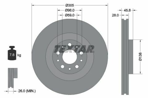 Диск тормозной Fiat Doblo 10-/ Opel Combo 12- (305x28) PRO