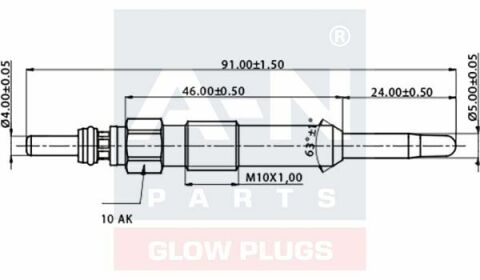 Свеча накаливания (двойная спираль) 12V L=91mm 1.9/2.5TDI: AudiFordSeatSkodaVolvo VW