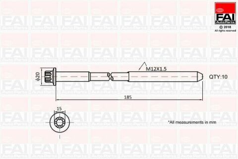 FAI HYUNDAI К-т болтів ГБЦ i30,Santa Fe I,II,Tucson,Kia Carens II,III,Ceed,Magentis,Sportage,Opel Antara,Chevrolet Captiva,Cruze 2.0CRDi 04-