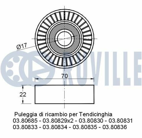 RUVILLE DB Ролик натяж.(17x70x22)A-класс, B-класс, Vaneo