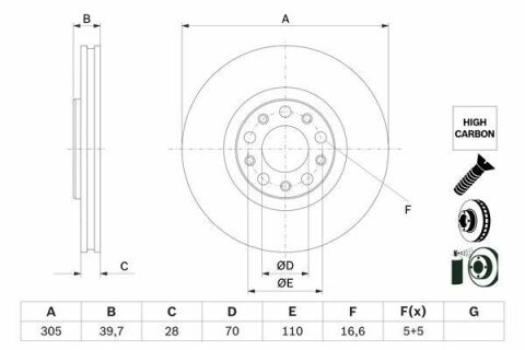 Диск тормозной (передний) Alfa Romeo159/Brera/Giulietta/Fiat 500X/Jeep Compass/Renegade 05- (305x28)