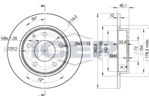 Диск тормозной (задний) Mazda 626 91-02/Premacy 99-05 (261x10) (с покрытием) (полный)