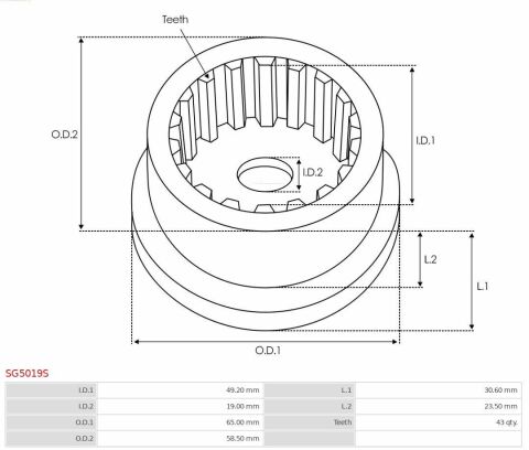 Шестерня планетарного стартера (d=58.5x19mm) (z=43) Шестерня планетарного стартера (d=58.5x19mm) (z=43)