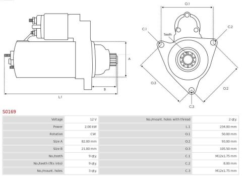 Стартер VW LT 28-46 II 2.5 SDI 96-06/Chevrolet Matiz 1.0 05-11 (2kw) (z=9)