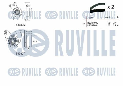 RUVILLE К-кт ремня ГРМ (2 ремня+2 ролика) Hyundai,Kia,Mitsubishi 2.5TDI