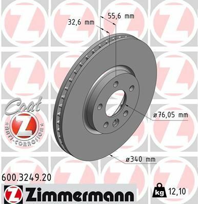 Диск тормозной (передний) VW T5 09-15/T6 15-(340x32.6) (с покрытием) (вентилированный)