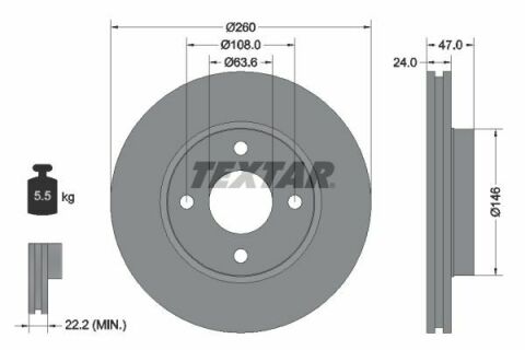 Диск гальмівний (передній) Ford Focus/Mondeo/Scorpio 1.6-2.9 93-00 (260x24) PRO