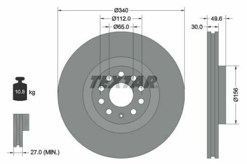 Диск тормозной (передний) VW Passat 08-/Golf 12- (340x30) PRO+