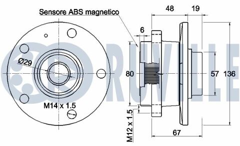 RUVILLE VW Подшипник ступицы (к-кт) Сaddy |||, AUDI A3, SKODA Octavia 04-