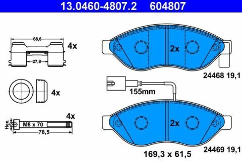 Колодки тормозные (передние) Citroen Jumper/Fiat Ducato/Peugeot Boxer 06- (Brembo) (с датчиком)