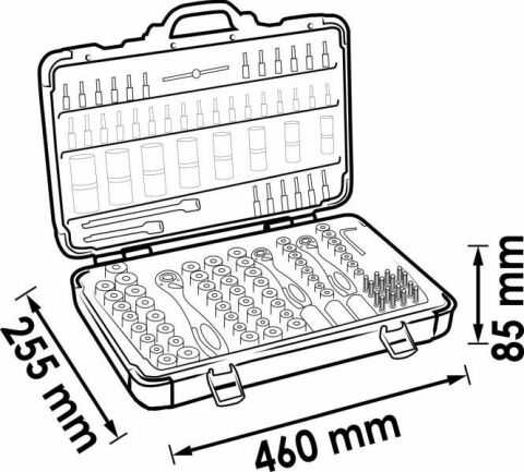 Нaбіp інcтpумeнтів кoмбінoвaний 1/2", 1/4", 3/8" (головки, головки зі вставкою, біти) 172 од. (хромовані)