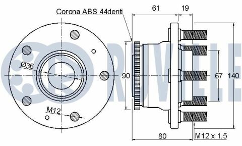 RUVILLE MAZDA Ступица задняя с кольцом ABS MAZDA 6 02-, 323 -04, 626 -02, Premacy 99-.