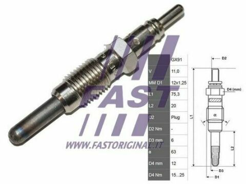 Свеча накаливания FIAT Doblo 00-13, Punto 03-10, Palio 96-20