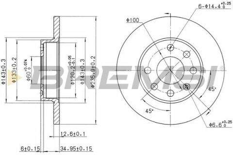 Гальмівний диск перед. Astra F/Corsa B/Vectra A -02 (235,9x12,5)