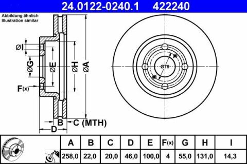 Диск тормозной (передний) Toyota Yaris 1.0-1.5 10- (258x22)