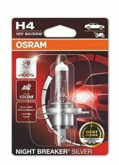 Лампа галогенная H4 12V 60/55W OSRAM Night Breaker Silver +100% (Blister)