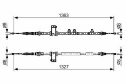 Трос ручного тормоза задний 1360/1195+1360/1195 мм B-MAX 12-, FIESTA VI FORD Трос ручного тормоза задний 1360/1195+1360/1195 мм B-MAX 12-, FIESTA VI FORD