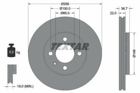 Диск тормозной (передний) Skoda Citigo 1.0 11-19/VW Up 1.0 12- (256x22) PRO