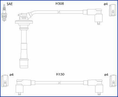 HITACHI TOYOTA Комплект высоковольтных проводов Avensis 1,6 -00, Carina 1,6 -97