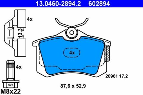 Колодки гальмівні (задні) Audi A4/A6/Skoda SuperB 01-09/Renault Clio 05-14/VW Golf/Passat 84-02