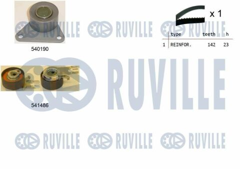 RUVILLE К-кт ремня ГРМ (Ремень ГРМ + 2 ролика) Volvo S60,80,V40,50,70 2.0/2.5 98-