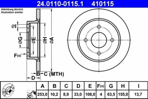 Диск тормозной (задний) Ford Focus 98-04/Fiesta 05-/Sierra 82-93 (253x10.2)