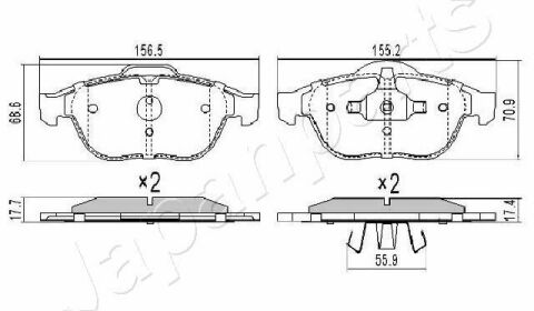 JAPANPARTS RENAULT Гальмівні колодки передні Laguna II, Megane II, Scenic II