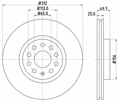 Гальмівний диск перед. Caddy III/IV/Golf/Jetta/Passat/Octavia 05- (312x25)