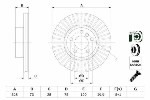 Диск тормозной (передний) BMW X3 (F25)/X4 (F26) 10-(328x28) B47/N20/N47/N57