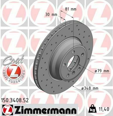 Диск тормозной (передний) BMW 7 (E65-E67) 01-09 (348x30) (с покрытием) (с отверстием) (вентилируемый)