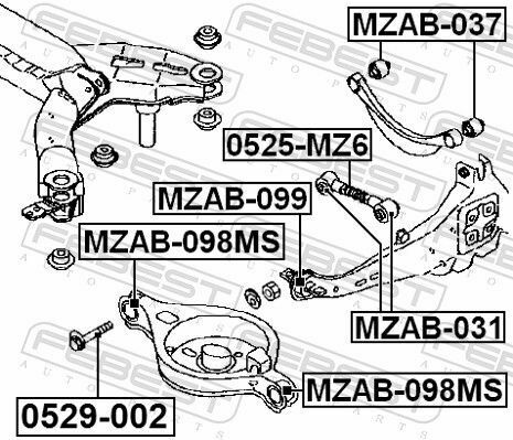 Сайлентблок важеля задн. Mazda 6 02-07 (повздовжнього)